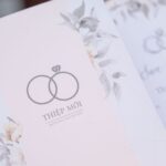 Elegant wedding invitation card with floral design and calligraphy text