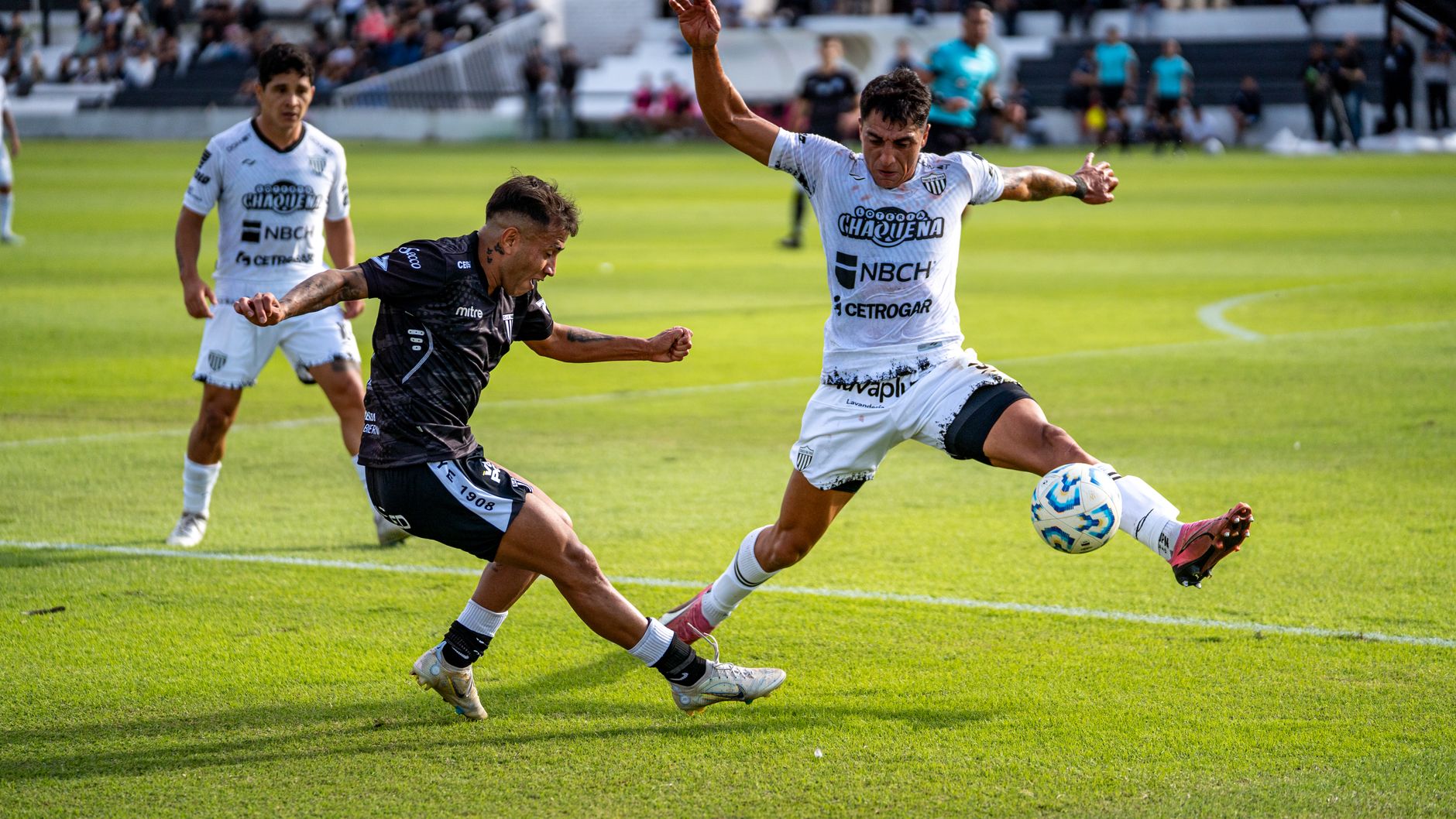 Soccer players on field during high-definition live match broadcast