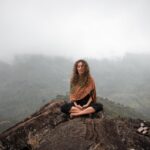 Serene meditation garden with peaceful retreat centre architecture and nature