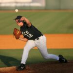 Joe Nahas right-handed pitcher in Georgia Southern Eagles uniform on mound