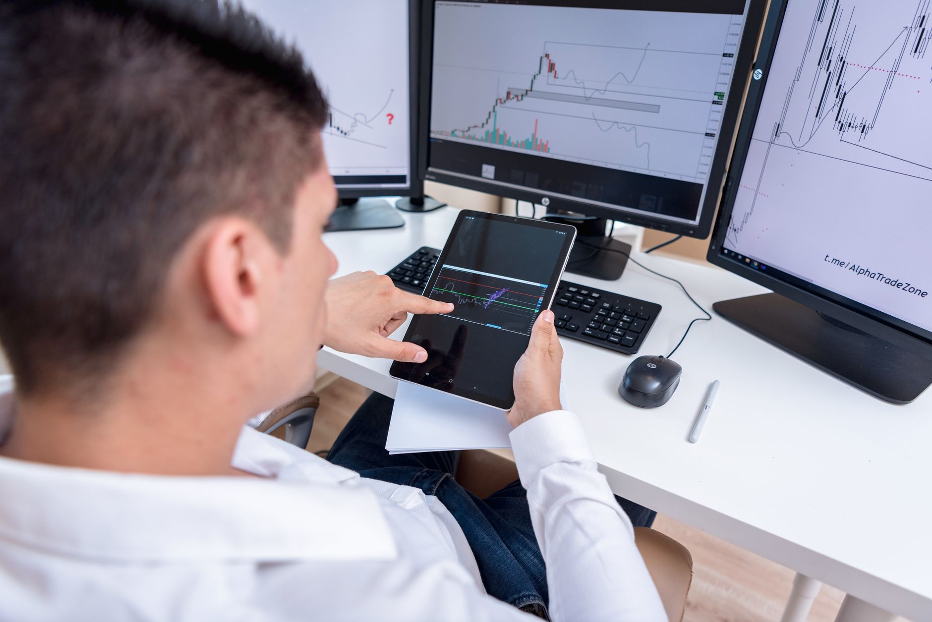 Person analyzing financial chart with disposable income and trading concept