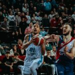 NBA basketball game action with players on court during live match
