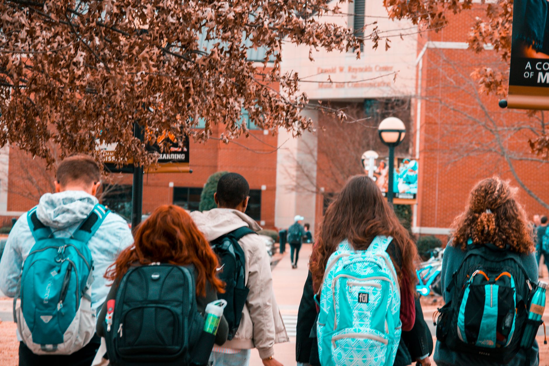 Students walking on college campus in Raleigh North Carolina